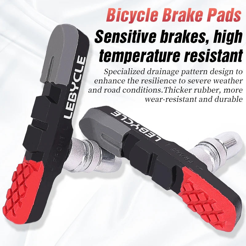 LEBYCLE MTB Road Bicycle V-Brake Pads Bike Brake Shoes 70mm 73mm Threaded For Linear Pull Brakes All weathers Low Noise
