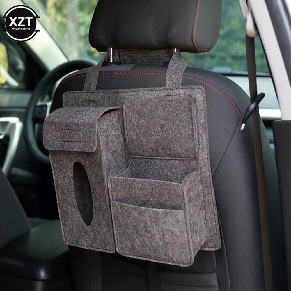 Car Back Seat Storage Bag Organizer Hanging Bag Paper Towel Mobile Phone Storage Felt Bag Debris Organizer Accessories