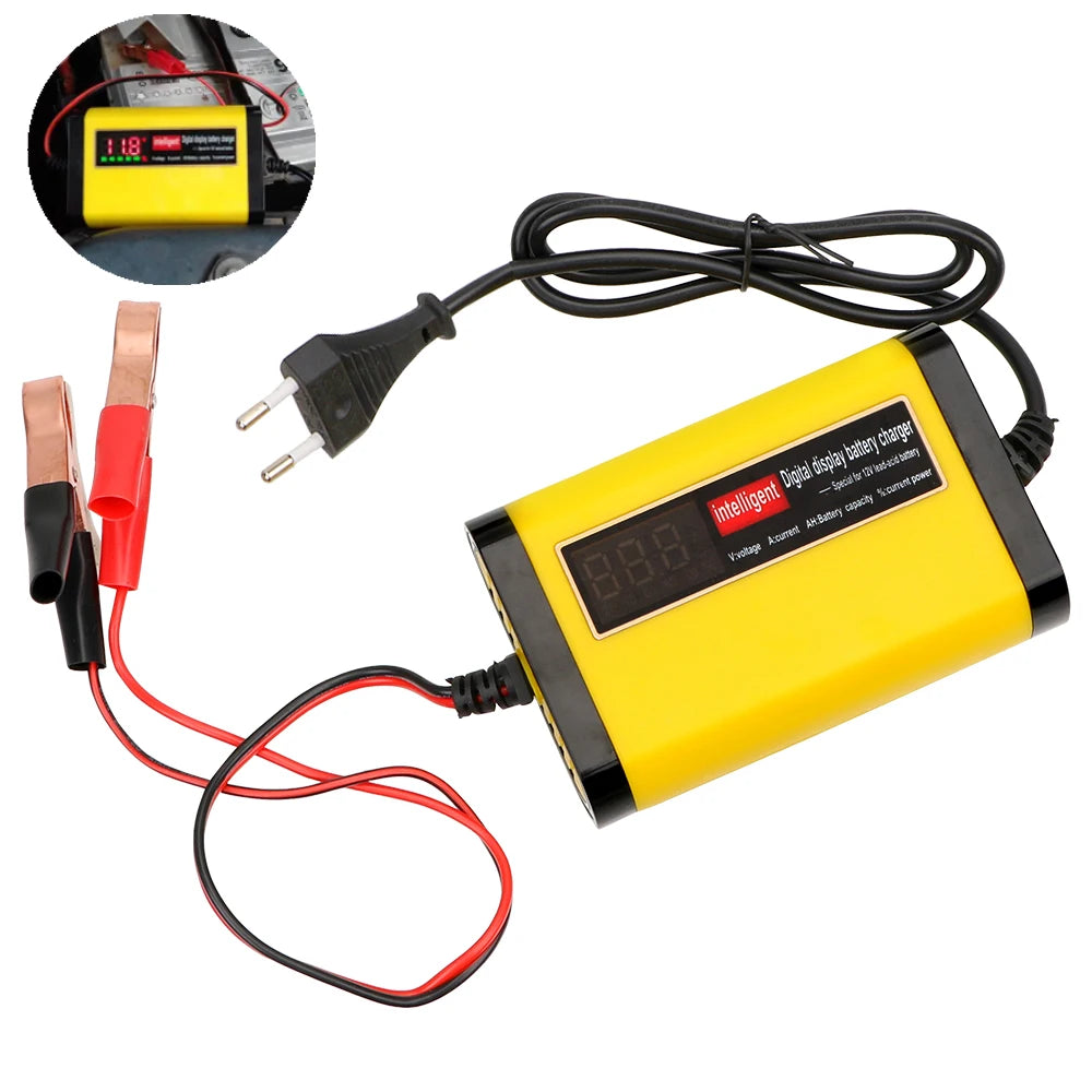 Car Battery Charger 12V 2A LCD Display For Automotive Truck Motorcycle Lead Acid Battery