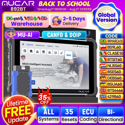 MUCAR 892BT AI Auto Tools Bi-directional ECU Coding Life Free Car Diagnostic Tool CANFD DOIP 35 Resets Full Systems Obd2 Scanner