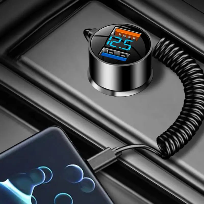 USB C Car Charger Type C Charger Fast Charging Car PD QC 3.0 USB Charger Multi Port 100W Car Charger Retractable Cord For
