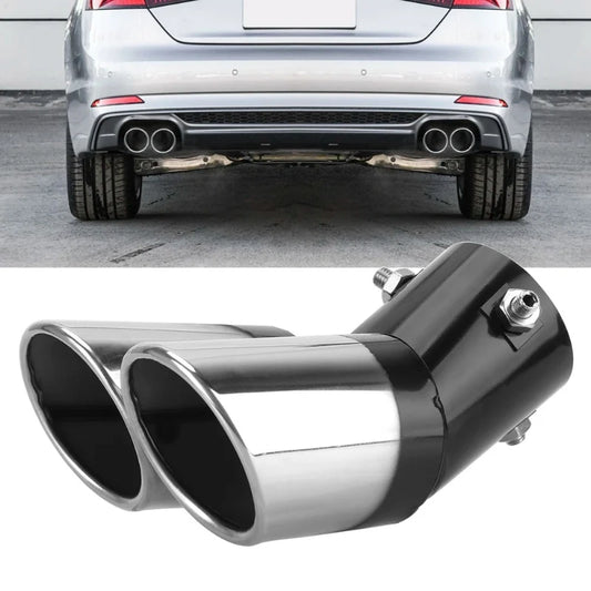 Decoração do carro tubo traseiro cromado estilo carro universal escape silenciador tubo cauda aço inoxidável curvo saída dupla