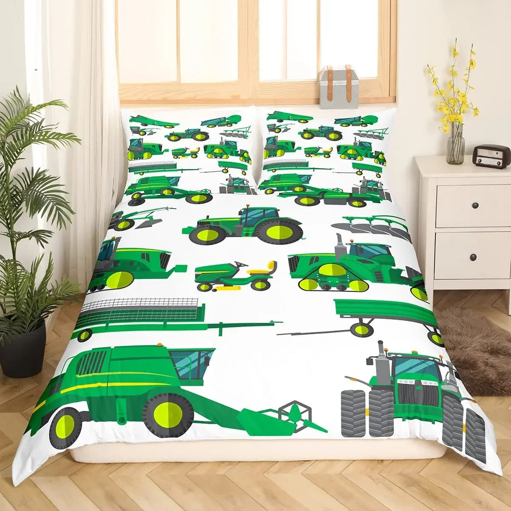 Construction Vehicles Boys Excavator Duvet Cover Yellow Tractor Truck Bedding Set for Teens Child Old Retro Car Theme Room Decor