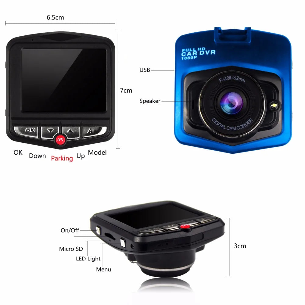 HONGTONG Dash Cam Car Driver Video Recorder DVR Car Camera Black Box With Rechargeable Dashcam Loop Recording Night Vision