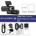 Dash Cam 4K 3840*2160P GPS WIFI Car DVR Front and Rear Dual Lens Auto Car Camera With Night Vision Dashcam 24H Parking Monitor