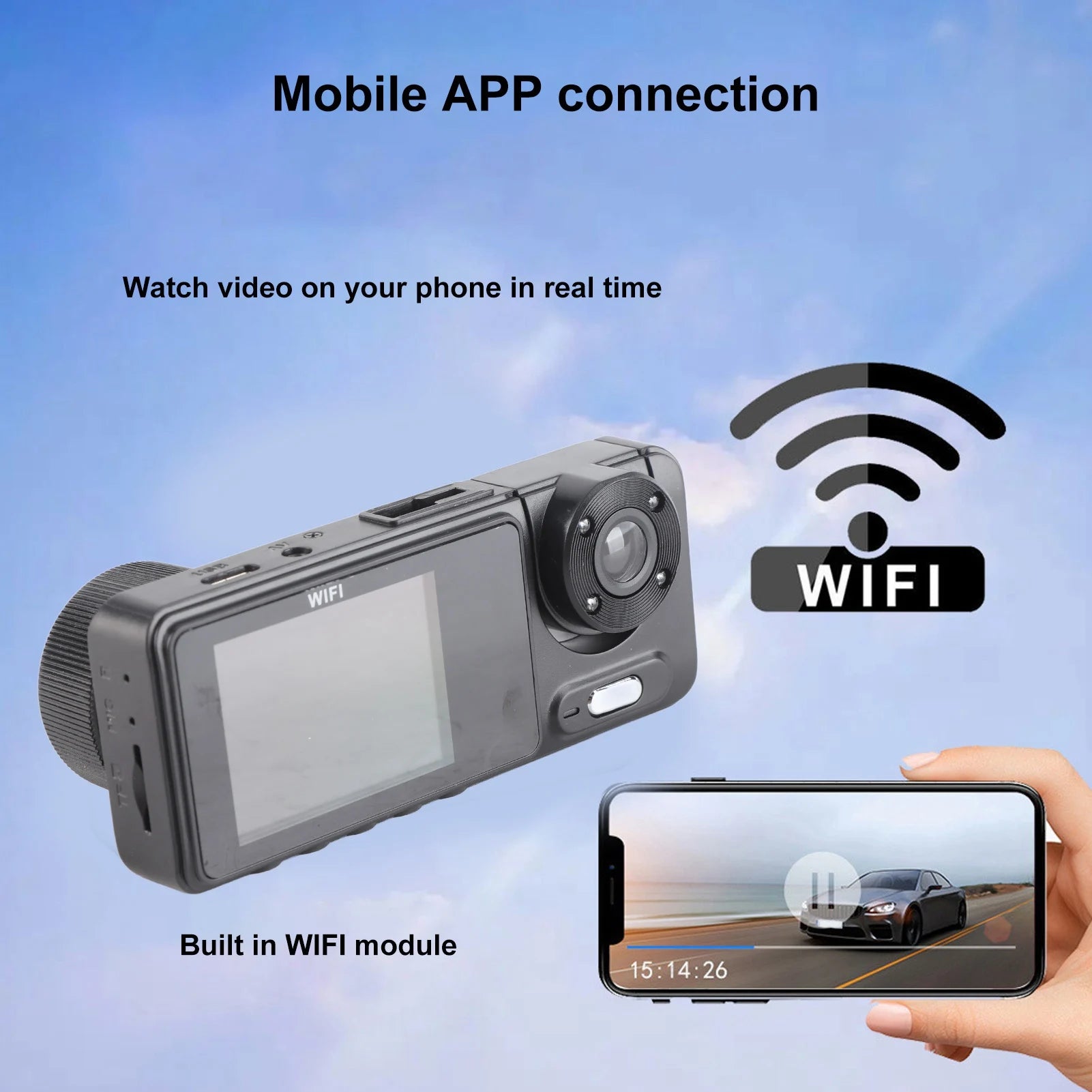 2 Inch Front Rear Inside Dash Cam Wireless 1080P HD 170° Wide Angle Three Channel Car Dashboard Camera with Night Vision