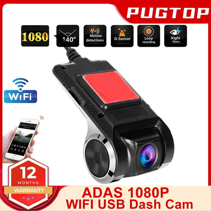 Car Dash Cam USB HD 1080P 170 Degree Wide Angle Car Camera Recorder Front ADAS Dashcam Android DVR Auto Recorder Night Version