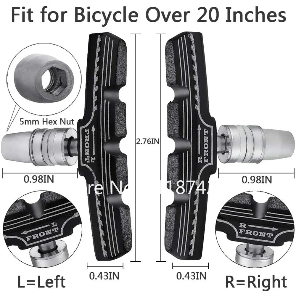 A Pair(2 Pcs) Durable Bicycle Silent Brake Pads Cycling V Brake Holder Pads Shoes Blocks Rubber Pad for Long-lasting Performance