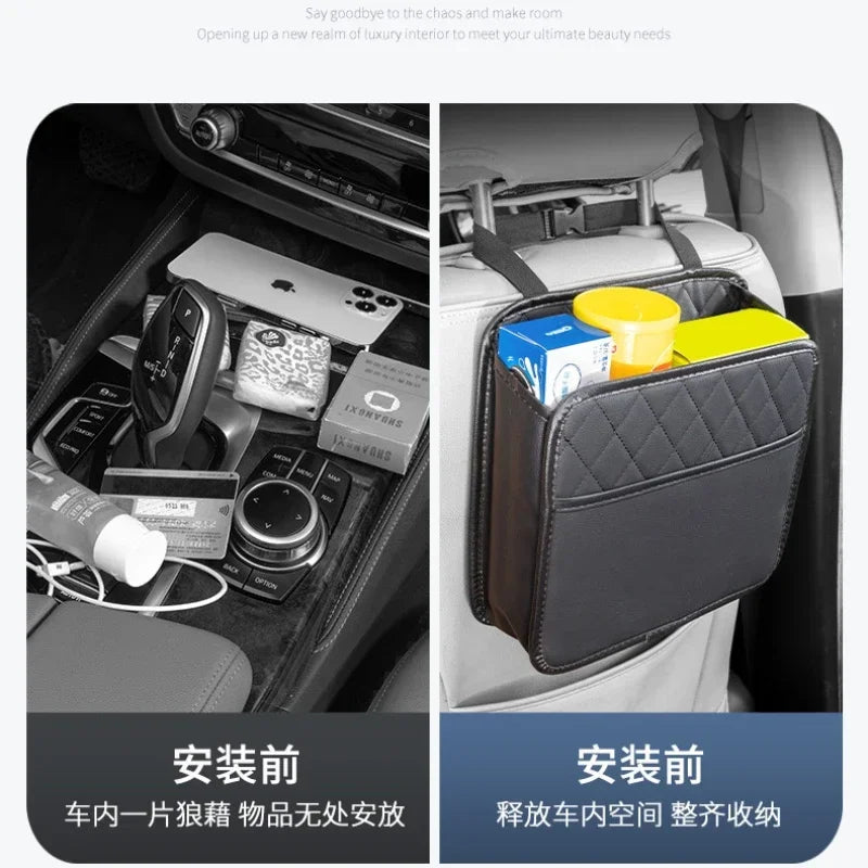 Car Organizer Multi-functional Car Seat Storage Bag Waterproof Hanging Car Seat Organizer Garbage Bag Suitable for Most Car