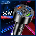Car Charger 66W 5 Ports Fast Charging PD QC3.0 USB C Car Phone Charger Adapter With Digital Display For iPhone