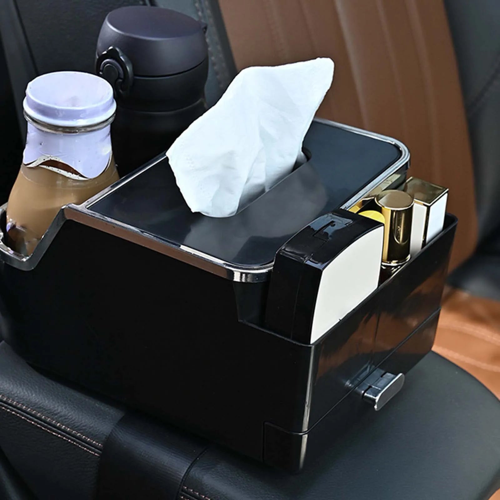 Car Armrest Storage Box Car Interior Accessories Console Armrest Organizer Storage Box Multifunctional Tissue Cup Holder Durable