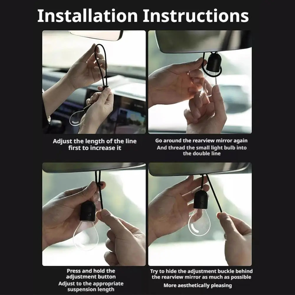 Car LED Light Bulb Pendant Creative Atmosphere Light Hanging Ornament Interior Decor Accessories for Auto Rearview Mirror Decora