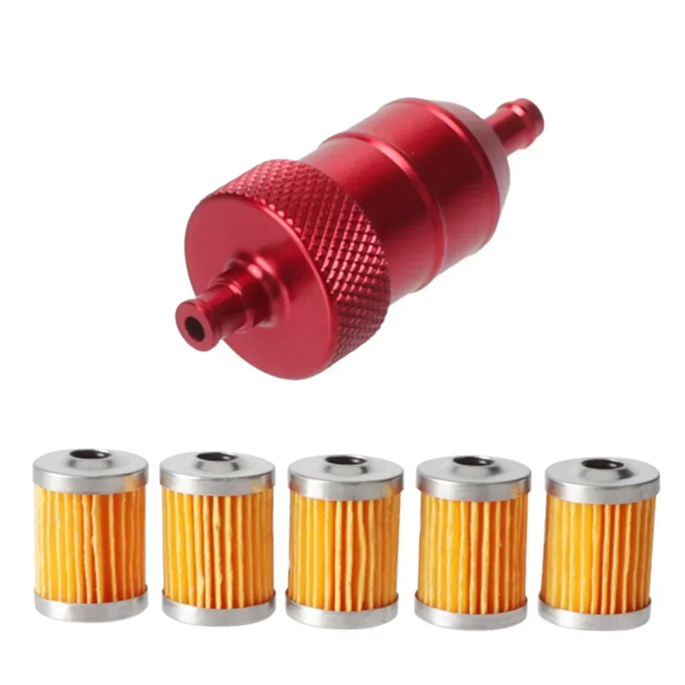 8mm CNC Aluminum Gasoline Cleaner +3/5 Pieces Reusable Cleanable Fuel Filter Motorcycle ATV Quad Inline Oil and Gas Fuel Filter