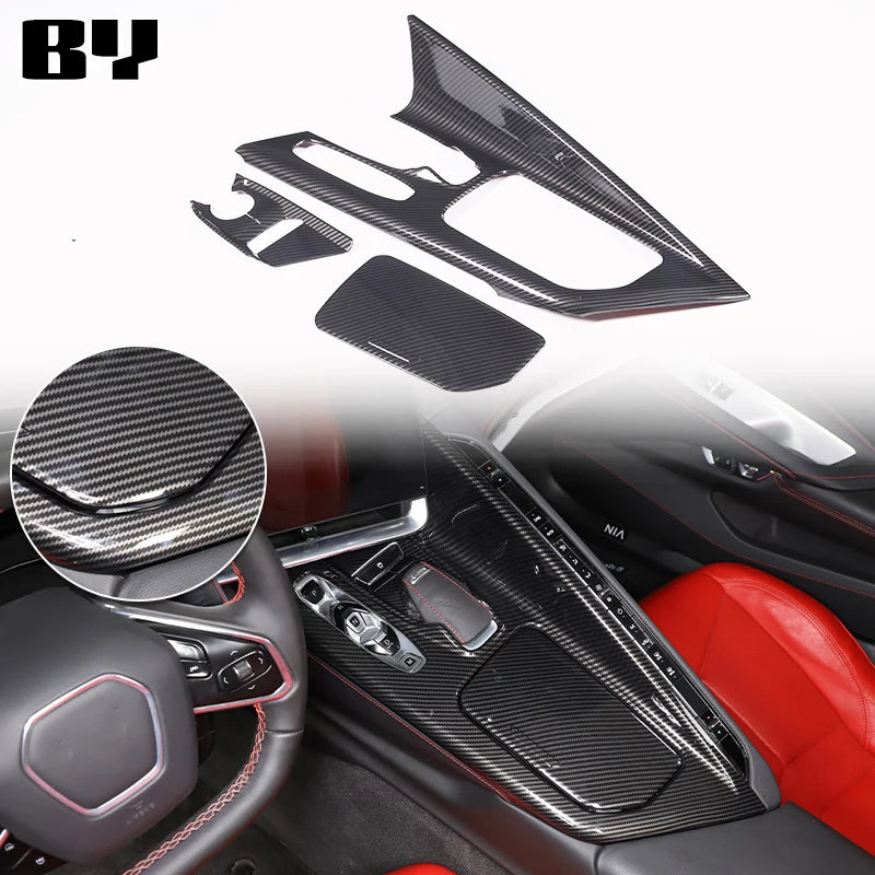 For Chevrolet Corvette C8 2020-2024 Car Accessory ABS Carbon Fiber Car Console Gear Shift Panel Cover door armrest Trim Sticker