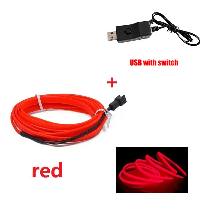 LED Car Interior Decoration Light EL Wiring Neon Strip For Auto DIY Flexible Ambient Light with USB Drive Ambient Lamp