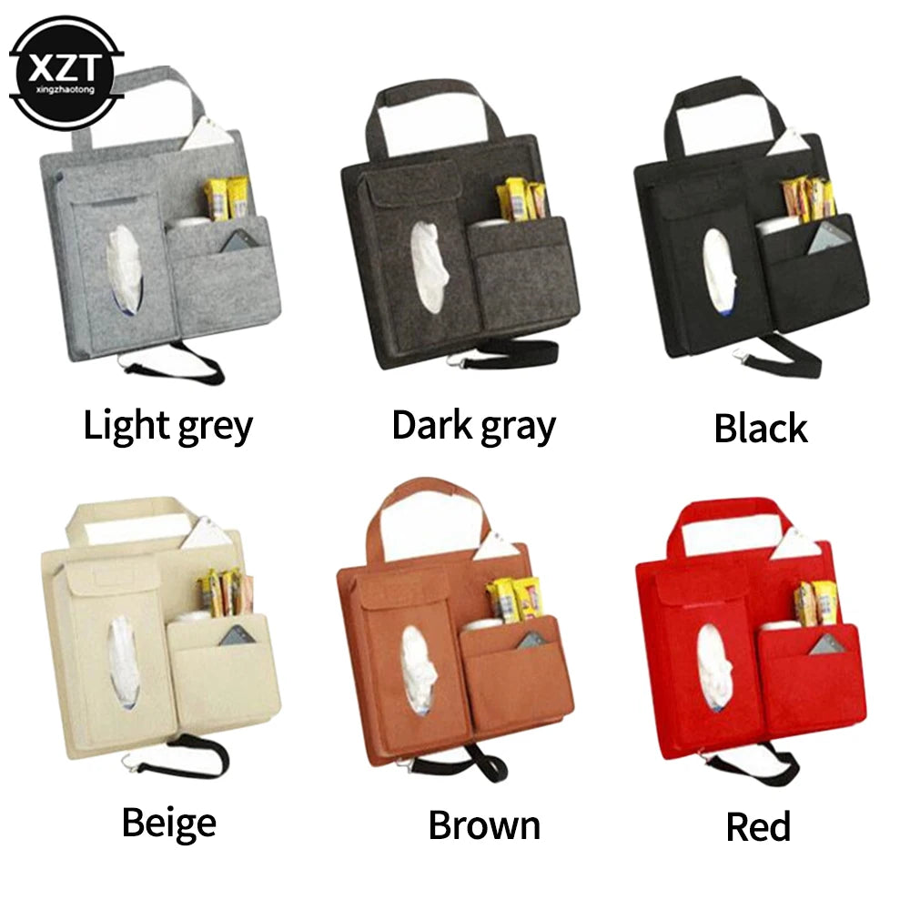 Car Back Seat Storage Bag Organizer Hanging Bag Paper Towel Mobile Phone Storage Felt Bag Debris Organizer Accessories