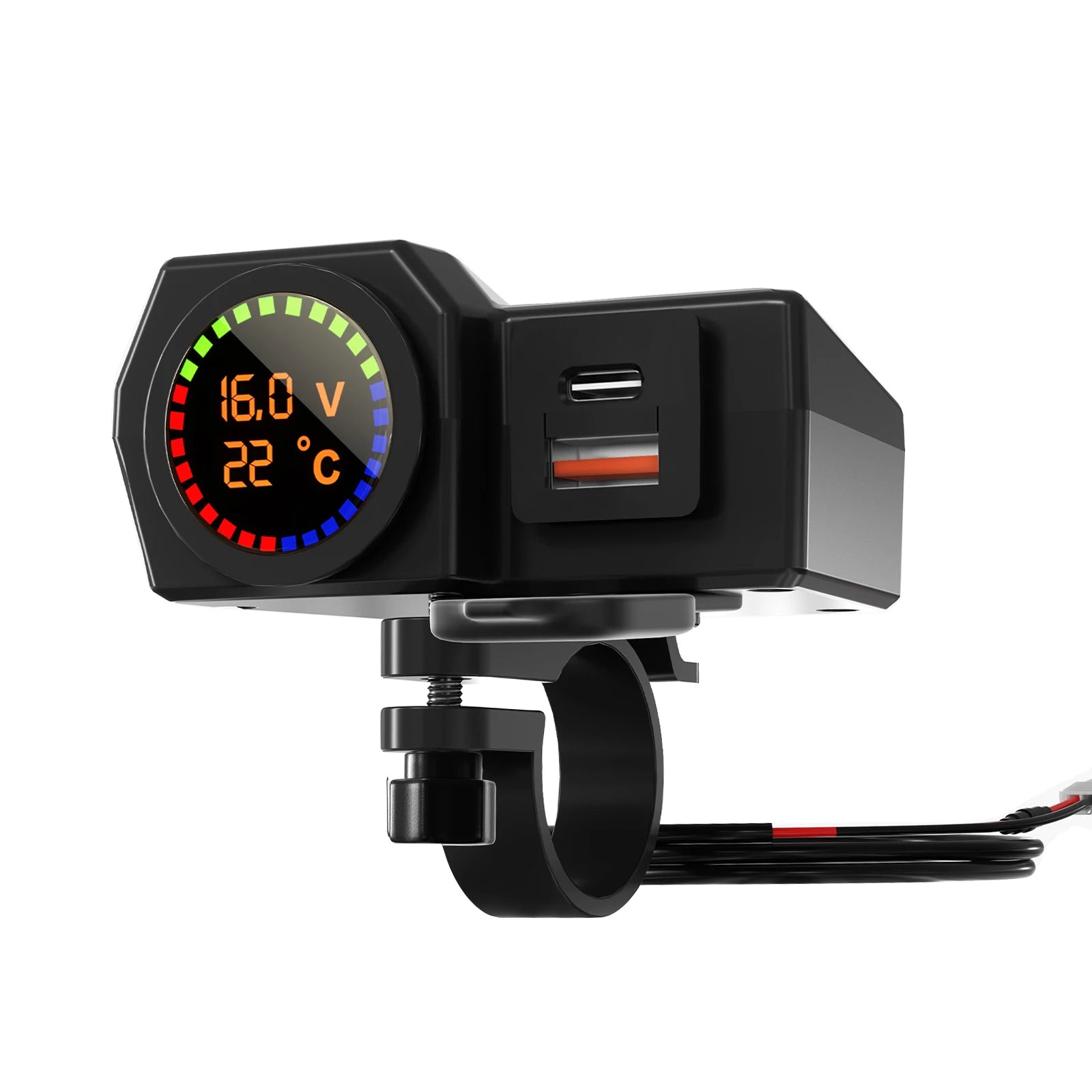 Motorcycle Charger QC3.0 Motorcycle Type C Voltage And Temperature Digital Display Dual USB Mobile Phone Charger PD Car Charger