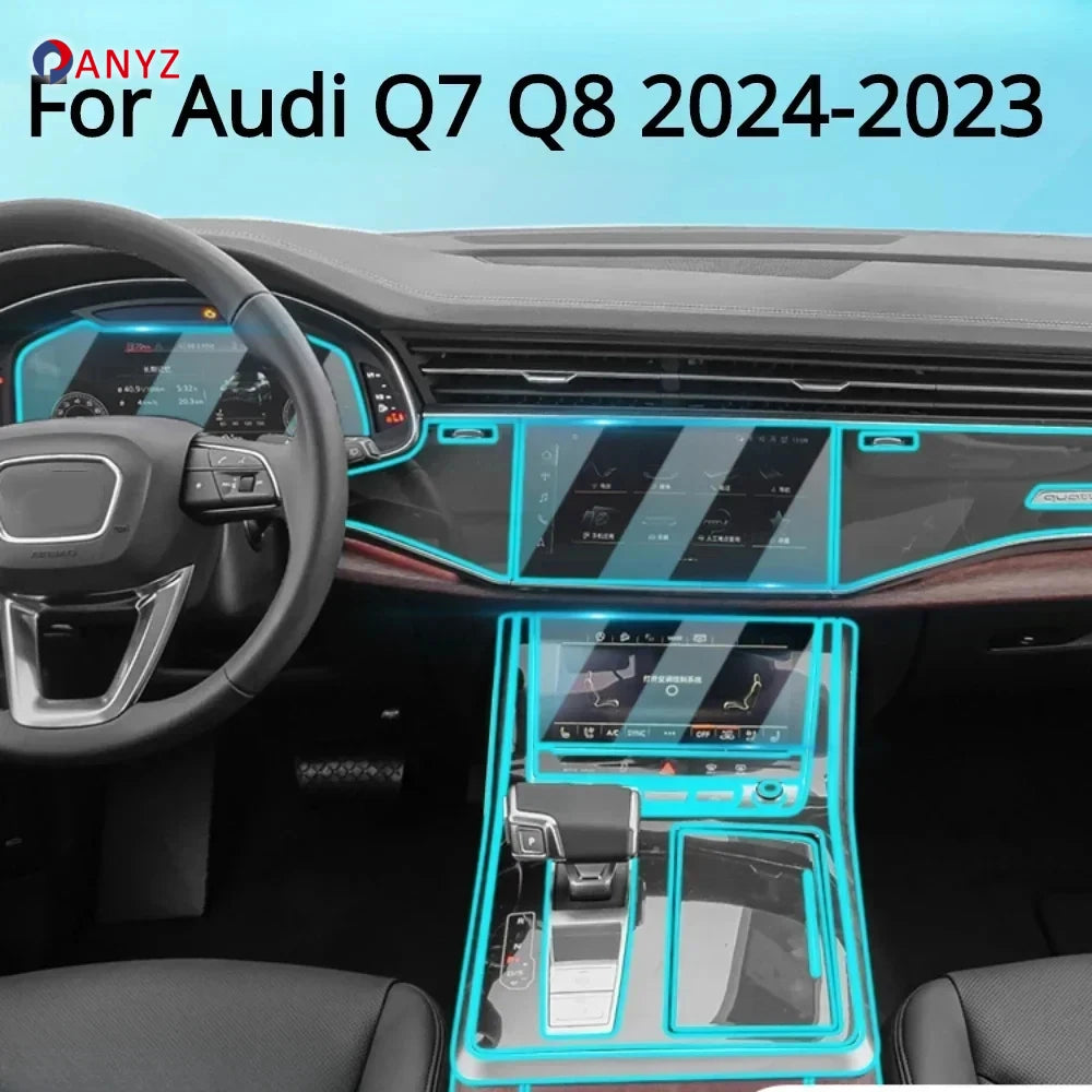 For Audi Q7 Q8 2024 2023 2022 Accessories Car interior film transparent TPU Gear Panel Center Console PPF Protection Sticker