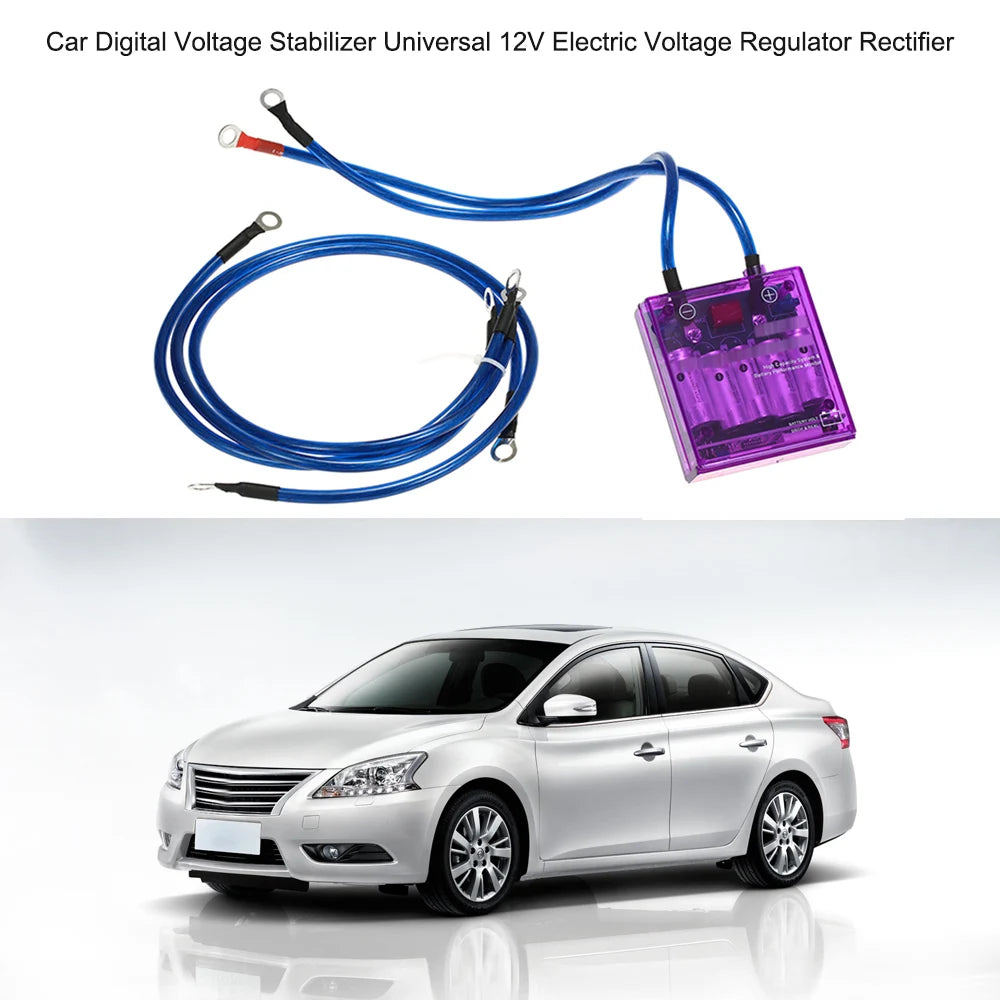 Car Digital Voltage Stabilizer Universal Electric Voltage Regulator Rectifier with Earth Ground Cables and Mounting Hardware Kit