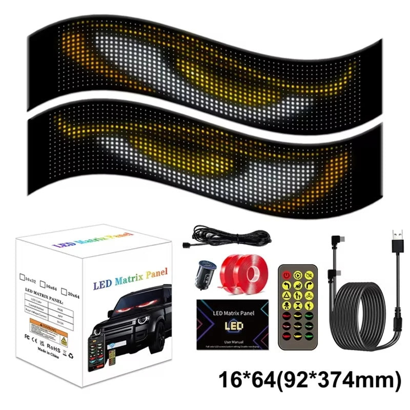 Dynamic Devil Eyes Light for Car Truck Windshield Programmable LED Display Flexible Soft Screen DIY Bluetooth APP Remote Control