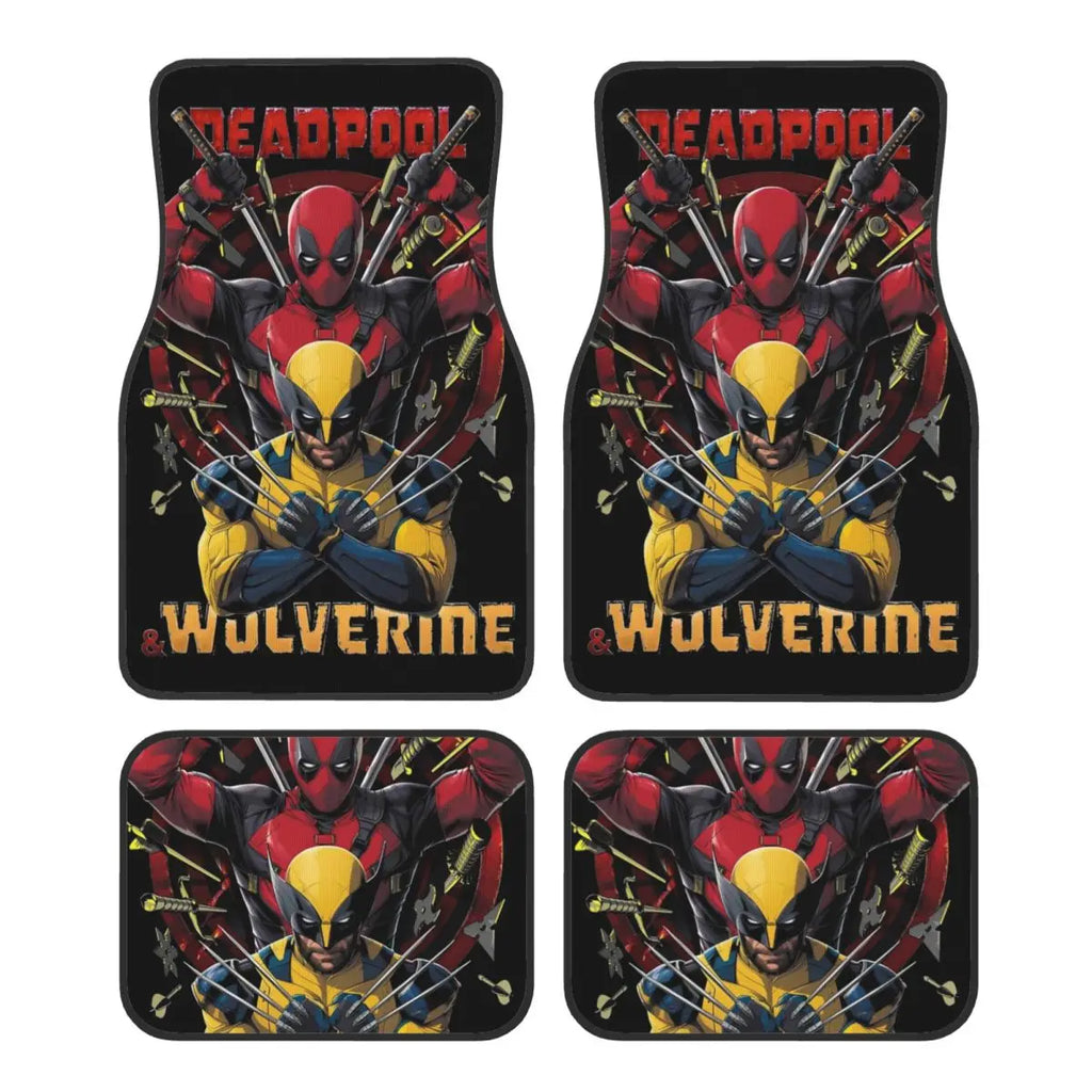 Deadpool Superhero Comics Car Floor Mats Carpet Set of 4 Anti-Slip Universal Automotive Floor Mat Fit for Vans SUV