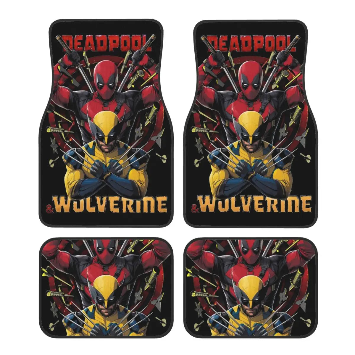 Deadpool Superhero Comics Car Floor Mats Carpet Set of 4 Anti-Slip Universal Automotive Floor Mat Fit for Vans SUV
