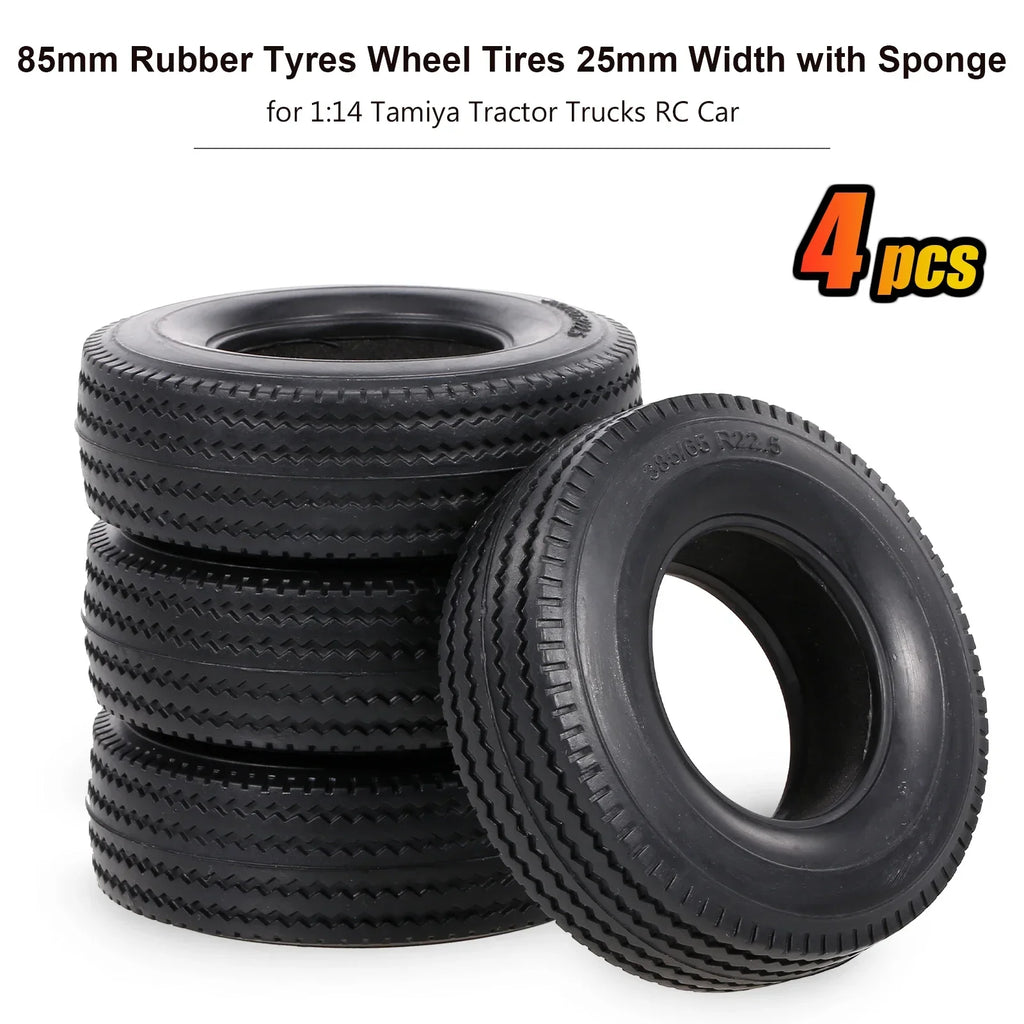 4Pcs Rubber Tyres Wheel Tires With Sponge for 1:14 Tamiya Tractor RC Car Truck