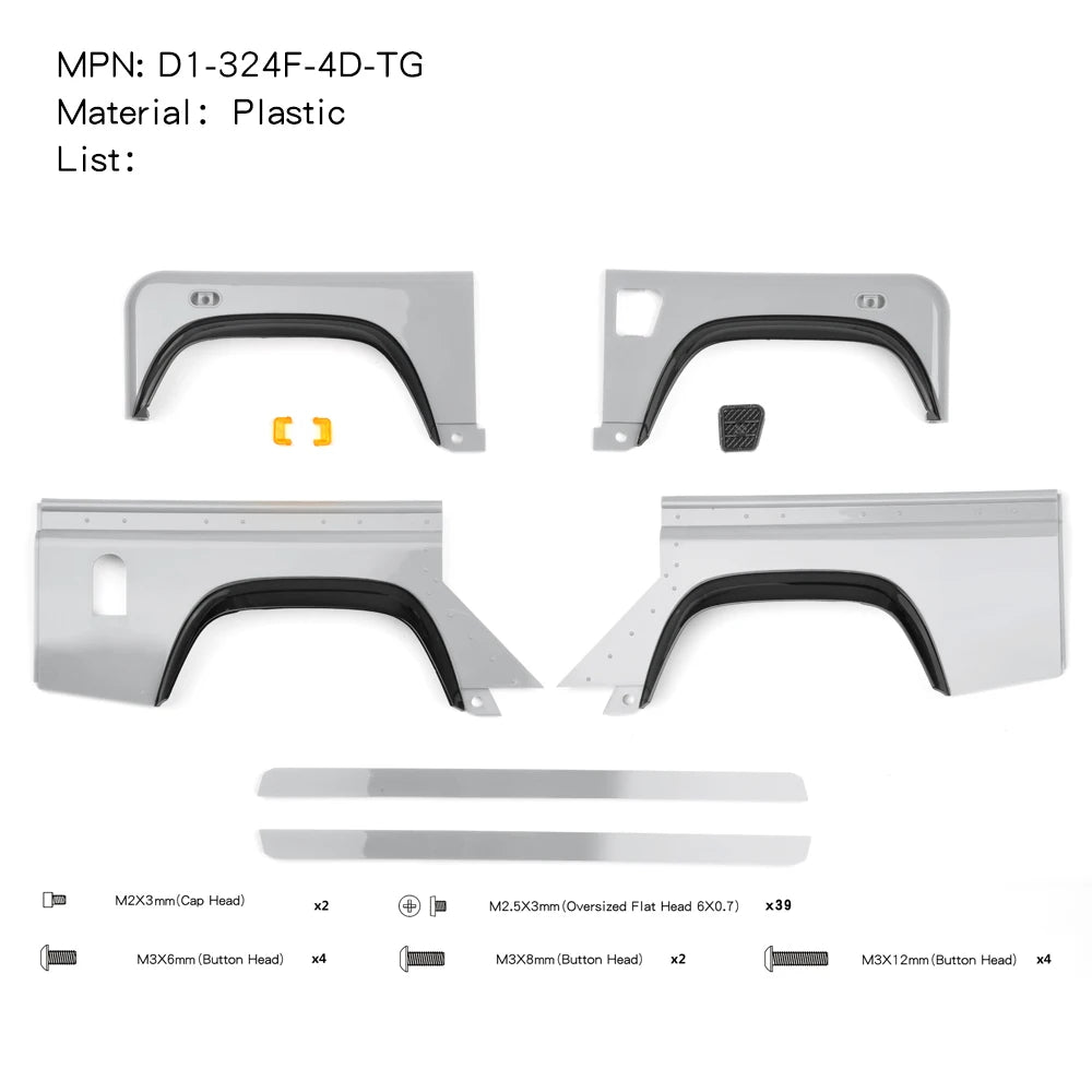 Kit de carrocería para camioneta pickup con distancia entre ejes de 324 mm, accesorios para coche RC Crawler 1/10 Traxxas TRX4 Defender AXIAL SCX10 RC4WD D90 D110.