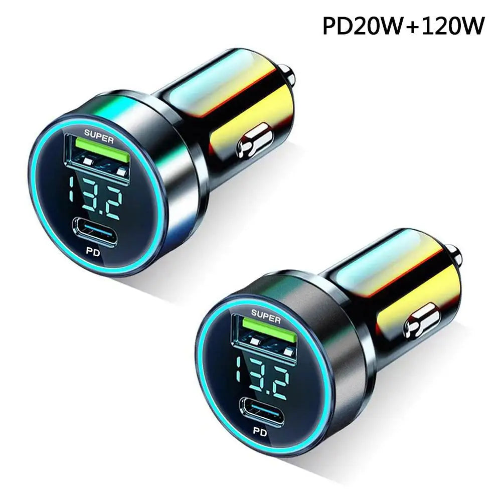 Quick Car Charger 12-24V Dual USB Type C 120W+PD20W Fast Charger For IPhone13 Pro Phone Car Fast Charging