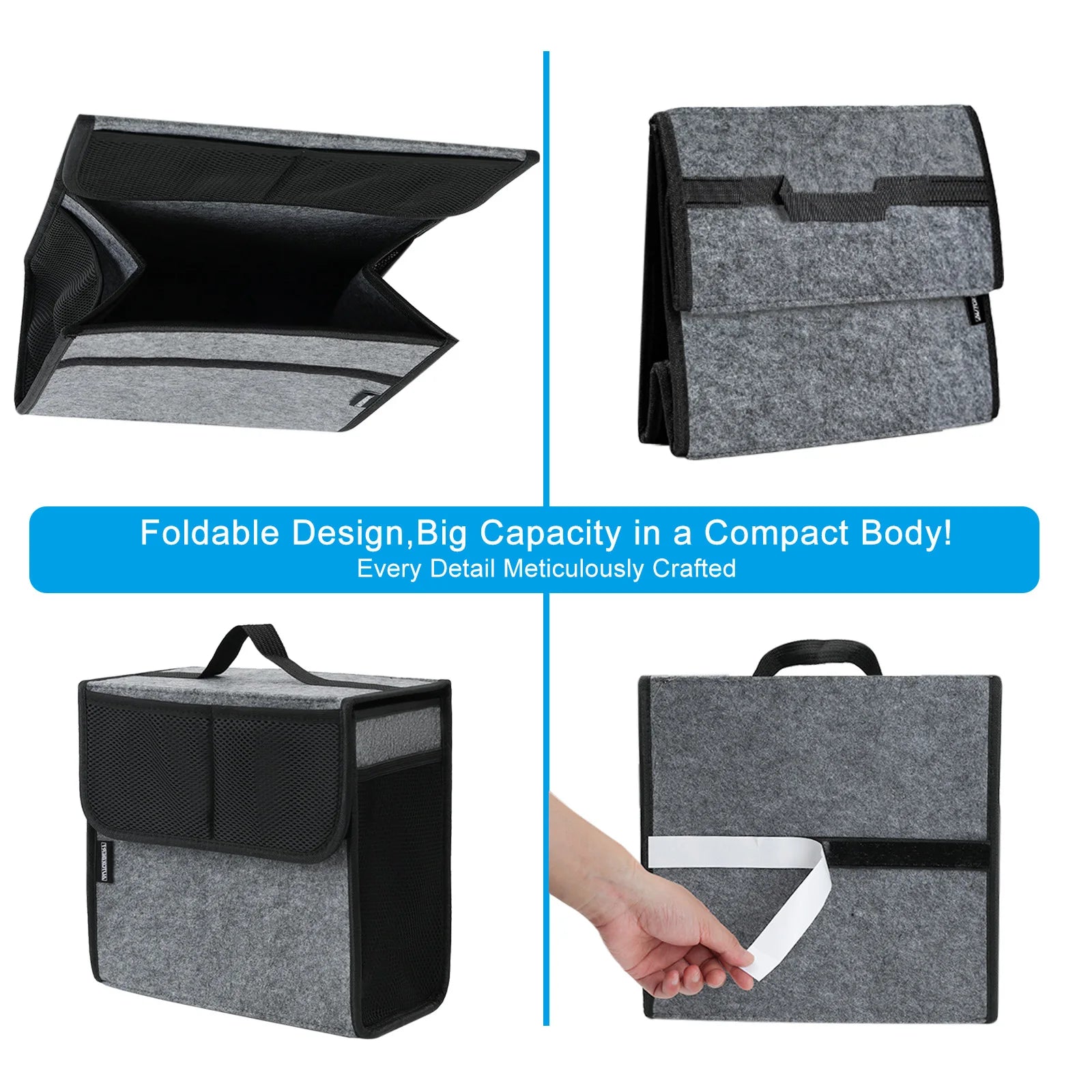 Car Trunk Organizer Felt Boot Organiser Storage Bag Box Portable Handbag Cargo Tool Holder Mesh Net Pocket Collapsible Universal
