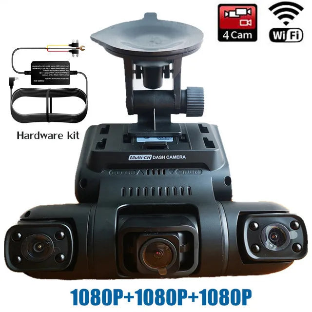 4 Channels Dash Cam 360°Panorama Front/Back/Left/Right 4*1080P Camers WiFi WDR 8 Infrared Light Night Vision 24H Parking Monitor
