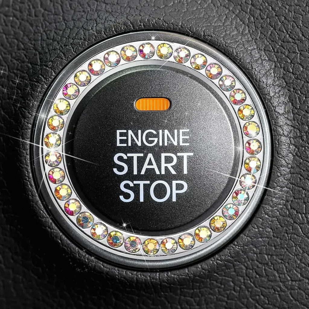 Car with drill, one key start ring, circular decoration, engine ignition ring, flashing rhinestone decoration accessories