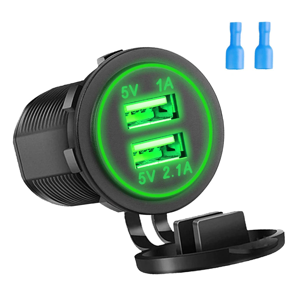 Car Charger with LED  36W Dual USB QC 3.0  12/24V Waterproof USB PD Outlet Fast Charge For Car Motorcycle