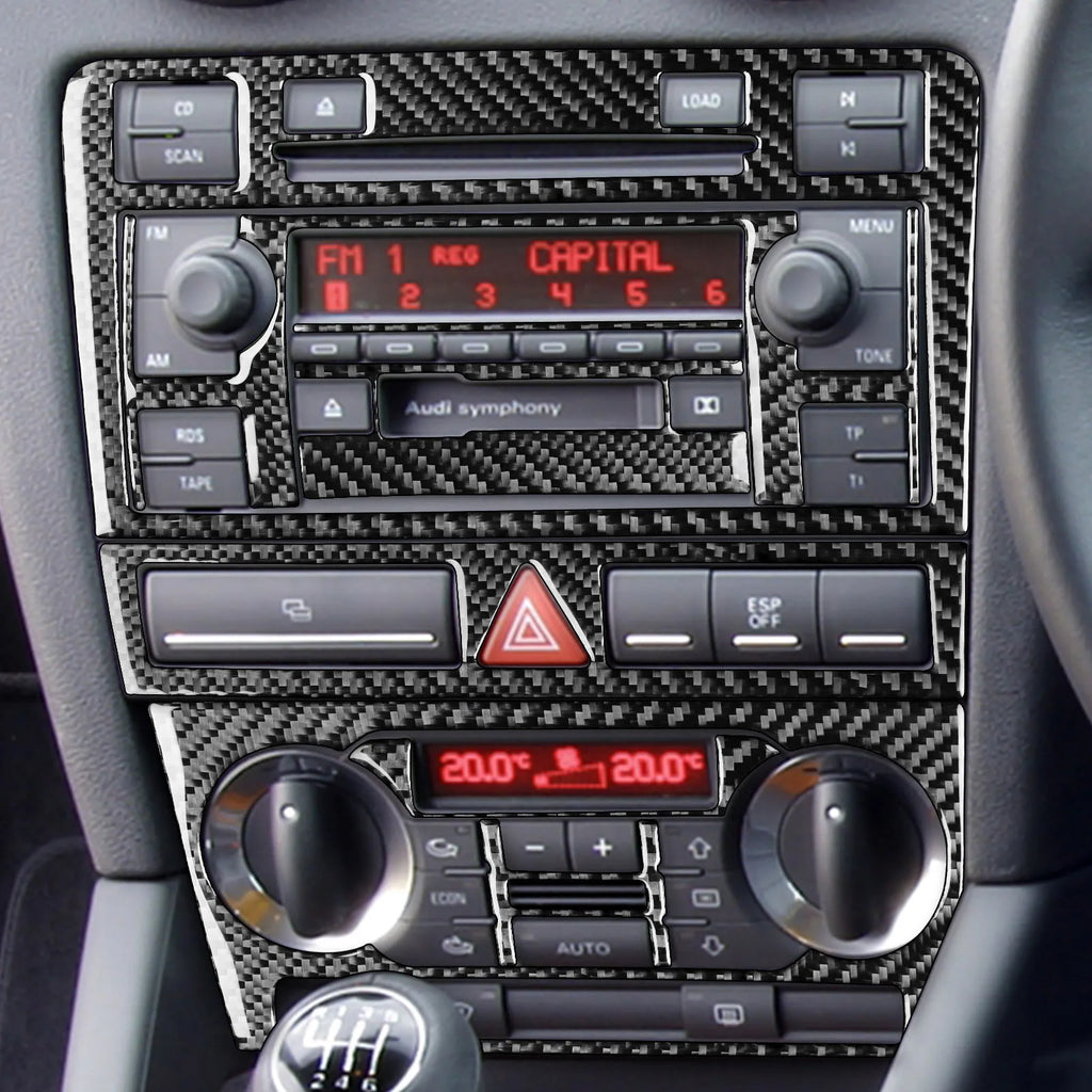 For Audi A3 S3 8P 2006 2007 Car Accessories Carbon Fiber Central AC Radio CD Navigation Panel Set Trim Cover Interior Sticker