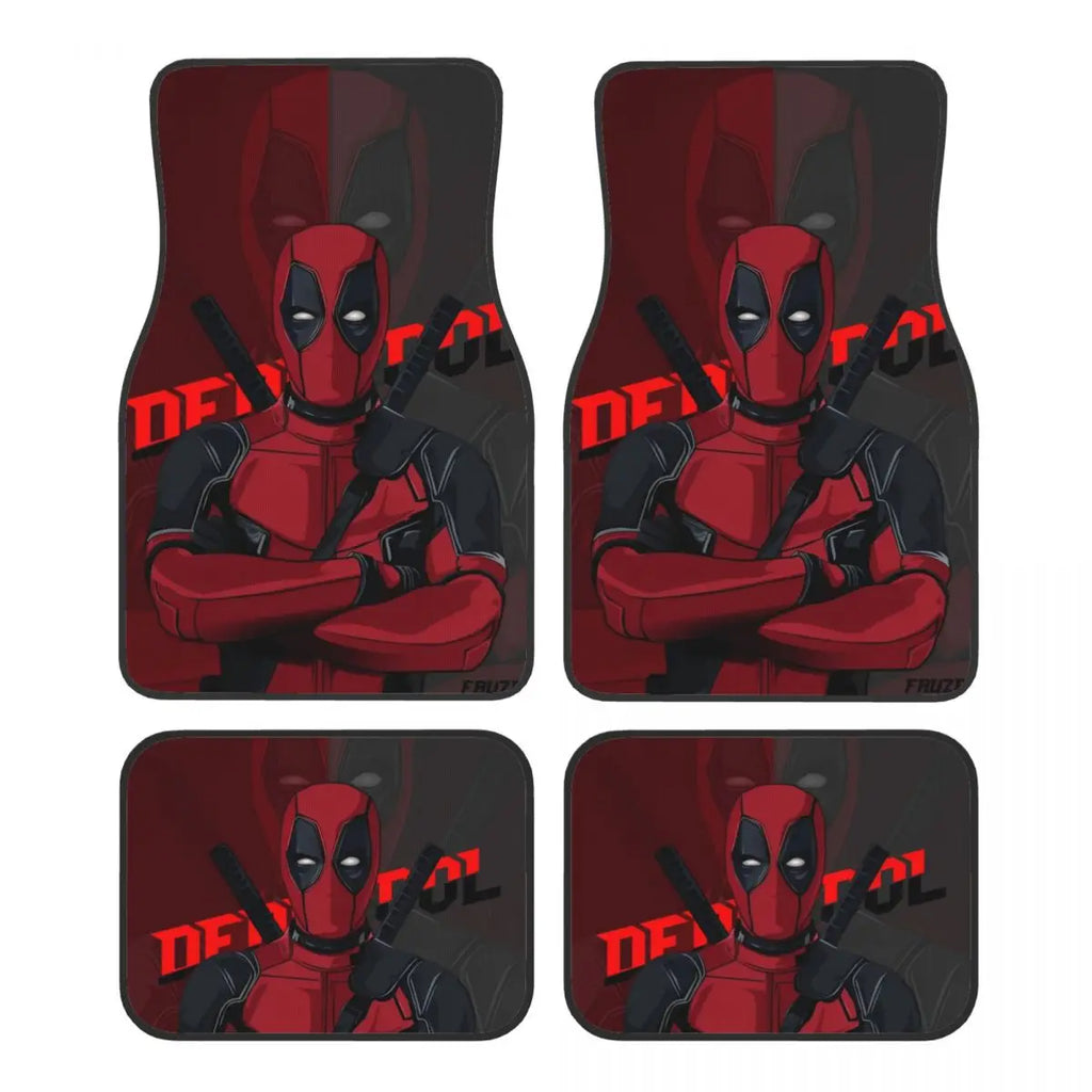 Deadpool Superhero Comics Car Floor Mats Carpet Set of 4 Anti-Slip Universal Automotive Floor Mat Fit for Vans SUV