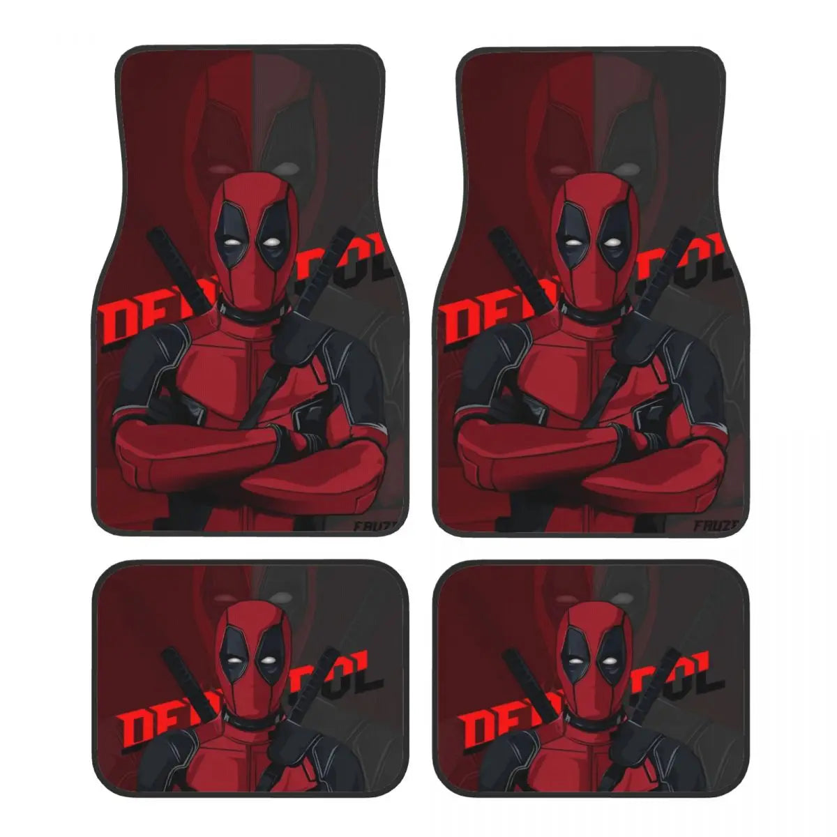 Deadpool Superhero Comics Car Floor Mats Carpet Set of 4 Anti-Slip Universal Automotive Floor Mat Fit for Vans SUV