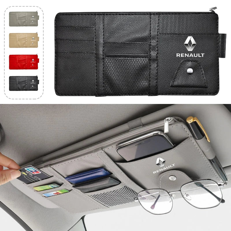 Car Sun Visor Organizer Multi-Pocket Auto Interior Accessories For Renault Megane 2 Duster Logan Captur Clio Laguna 3 Fluence