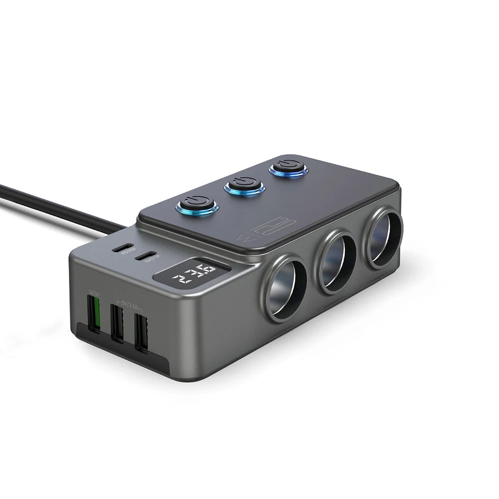120W High Power Car Charger USB C/ One to Three Plug Converter Car Fast Charger Plug Power Adapter for iPhone GPS Dashcam