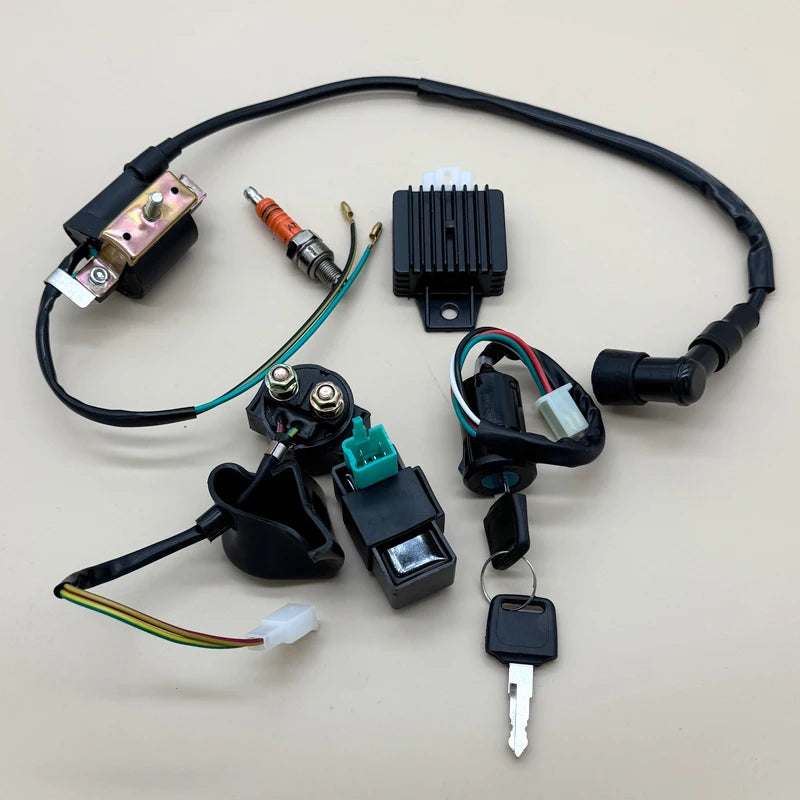 Motorcycle Electrics Wiring Harness Ignition CDI Spark Plug Kit For 50 70 90cc 110cc 125cc Scooter Dirt Bikes Quad Dirt Bike ATV