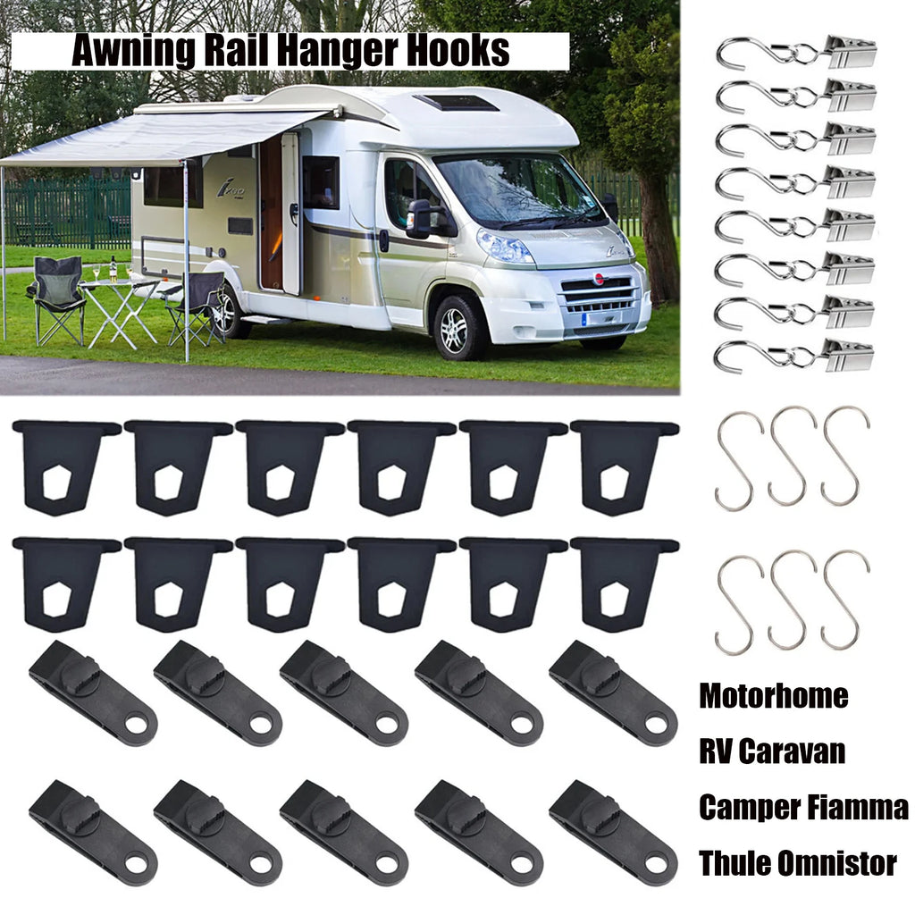 For Fiamma Thule Omnistor Motorhome RV Awning Hooks Camping Hangers S Shaped Accessory Set Camping Tent Clamp Tarp Clips Buckle