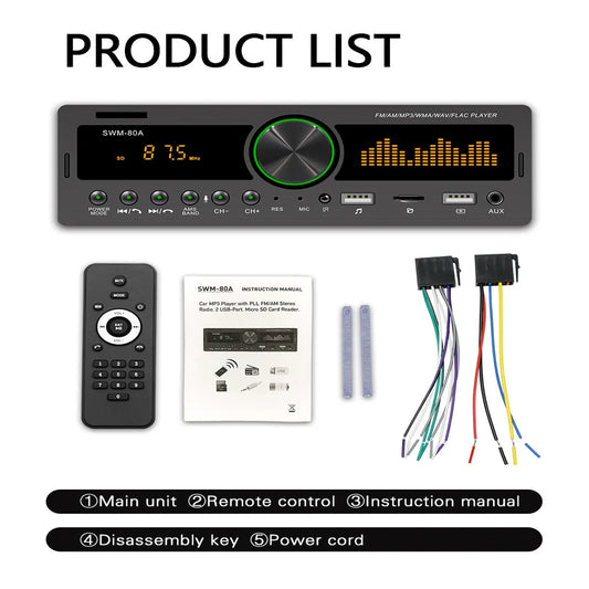 Car Radio Audio Stereo 1 Din Handsfree MP3 player AUX Input USB Bluetooth/FM/AM Audio Player Radio Station Multimedia Car Audio