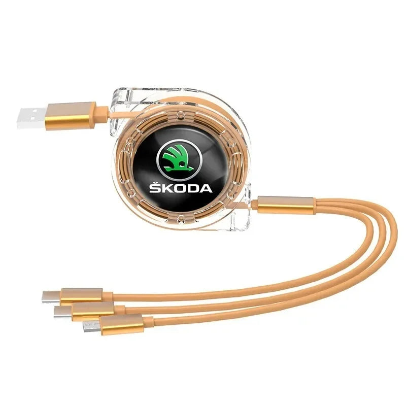 Car Interior 3 In 1 Fast Charger USB Data Cable Accessories For Skoda S Skoda Kodiaq Fabia Kamiq Karoq Octavia 3 A5 Rapid Scala