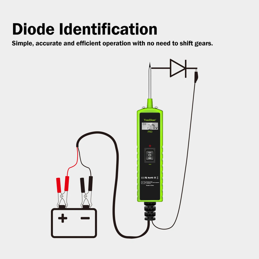 TopDiag P60 Automotive Circuit Tester Car Electrical System Short Tester 6-30V DC with Function LCD Display Flashlight Component