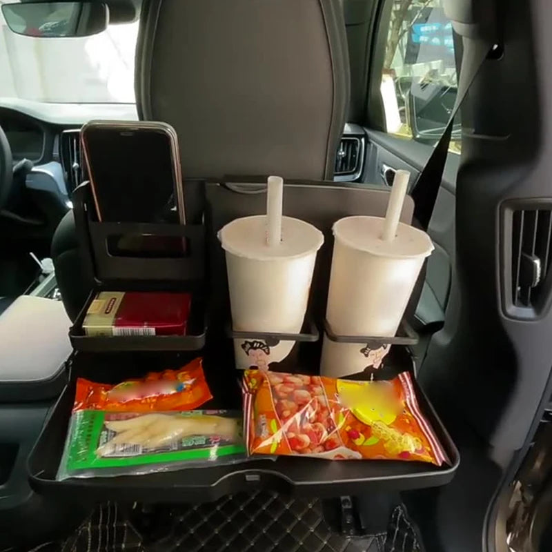 1PC Handy Car Interior Accessory; Foldable Dining Table with Cup and Food Storage
