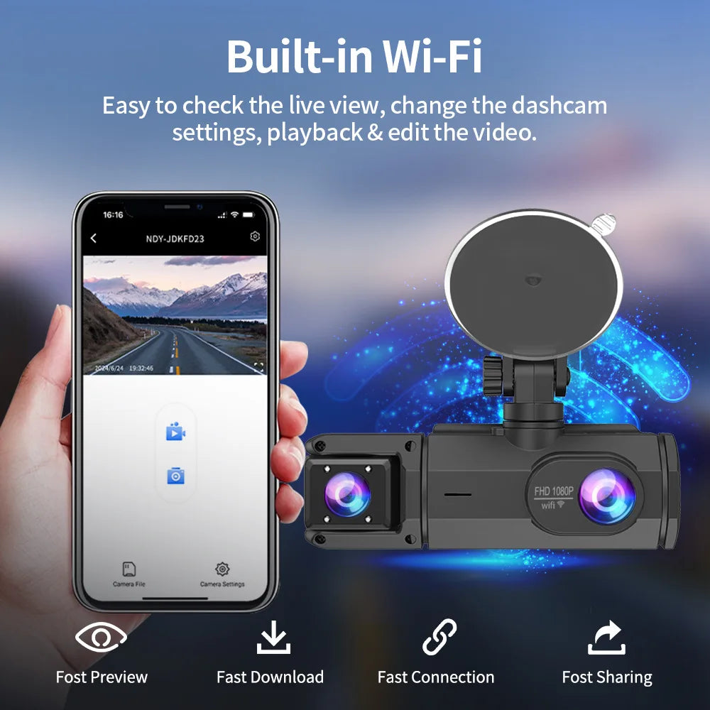 2/3Camera WIFI Dash Cam Cabin Car Dvr 1080P Interior Vehicle Three Way Channel Dvrs Recorder Video Registrator Dashcam Camcorder