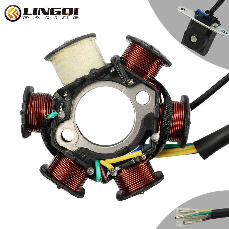 LINGQI Motorcycle Spare Engine Parts Magneto Stator Coil With Flywheel Rotor For GY6 50cc Generator Dirt Bike Accessories