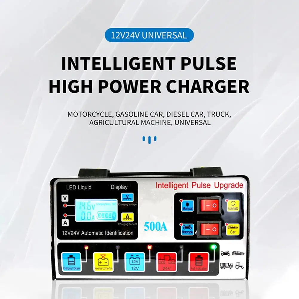 12v24v Car Battery Charger Electric Vehicle Motorcycles Charger Pulse Intelligent Repair LED Digital Display Screen Transformer