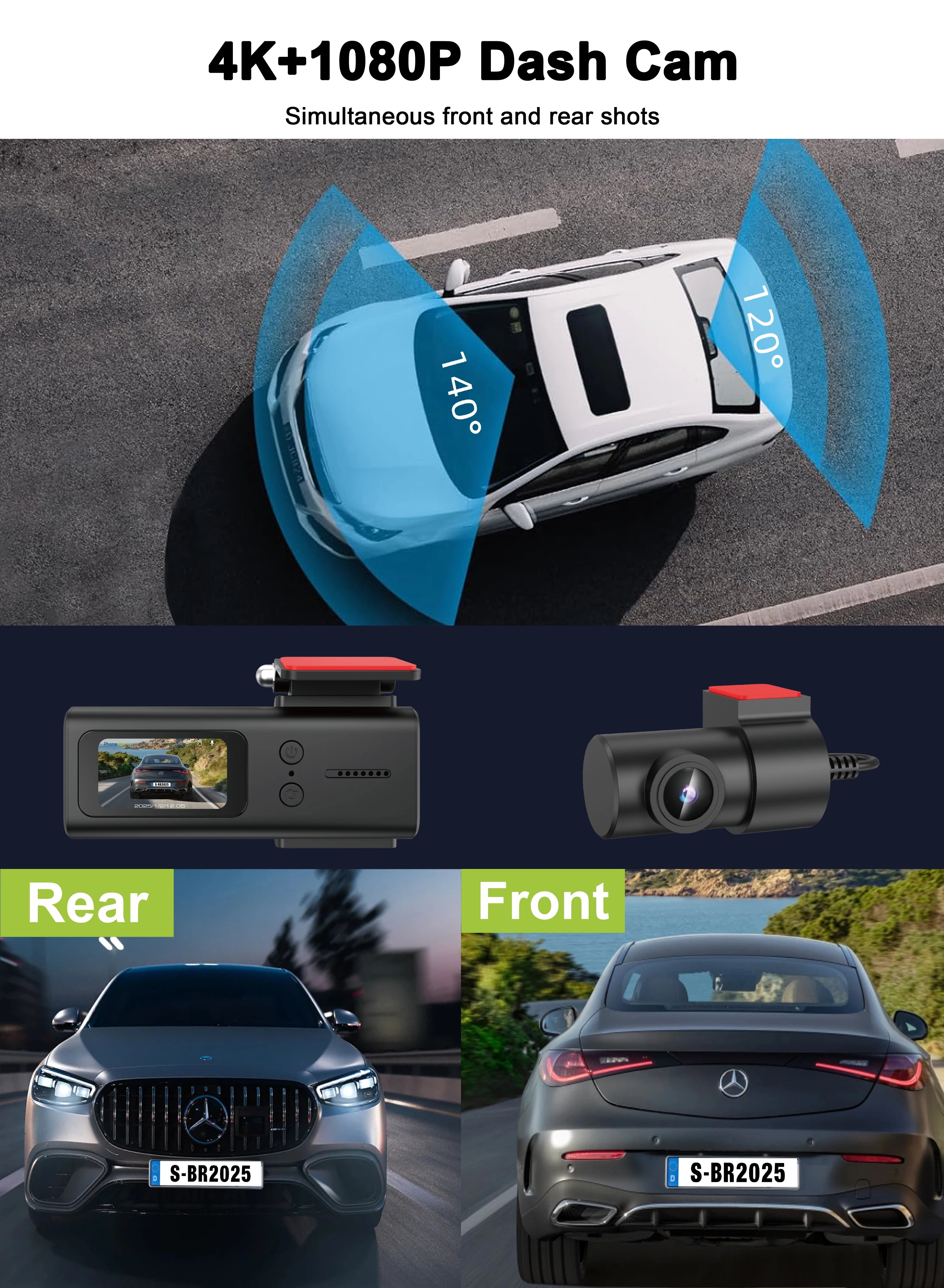 Smart Dash Cam 4K UHD Recording Car Camera DVR Night Vision Video Recorder WDR G sensor 140 Wide-Angle Suppot Large Memory