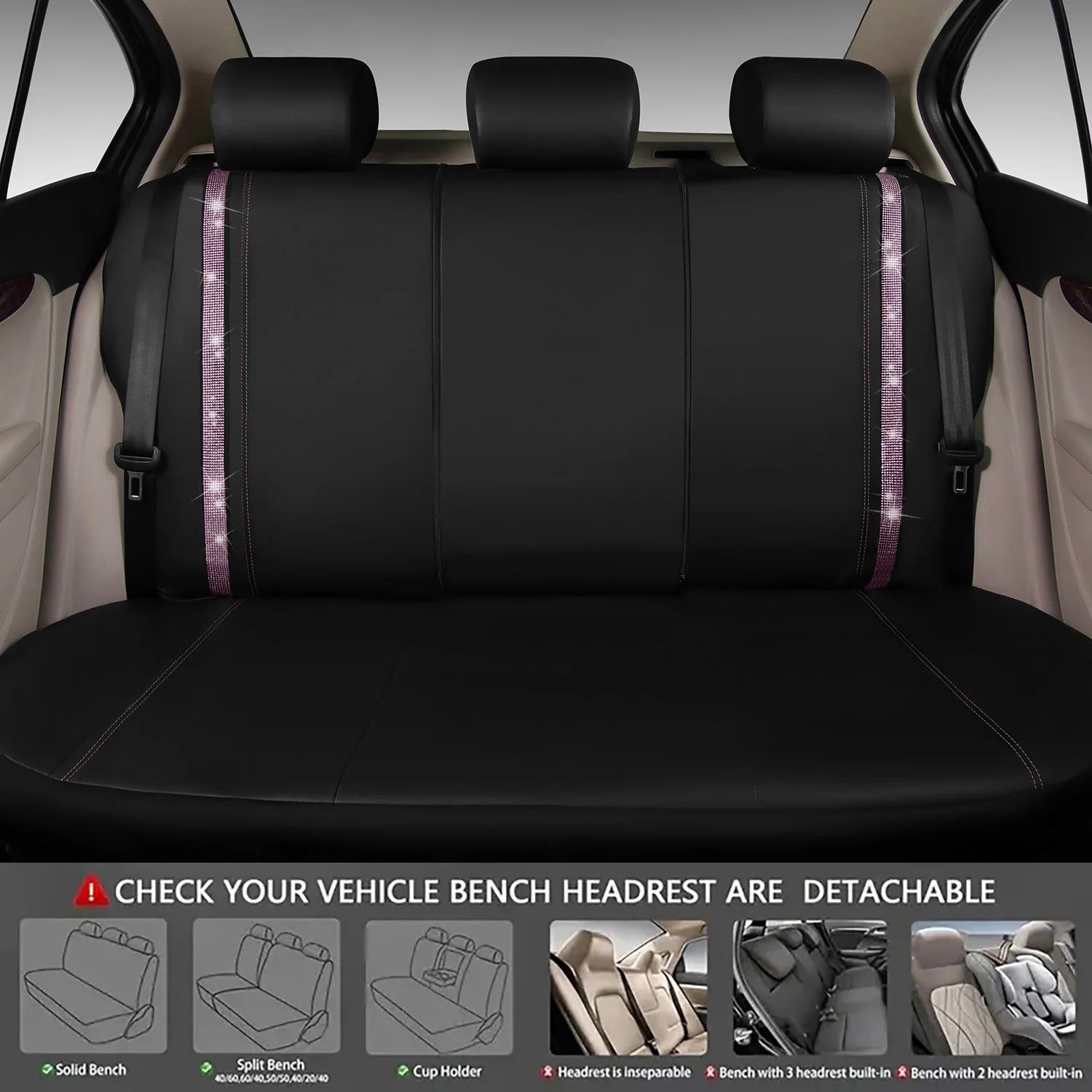 Pink Rhinestone Bling Car Seat Covers Universal Car Seat Protector Covers Auto Seat Cover Car Interior Accessories