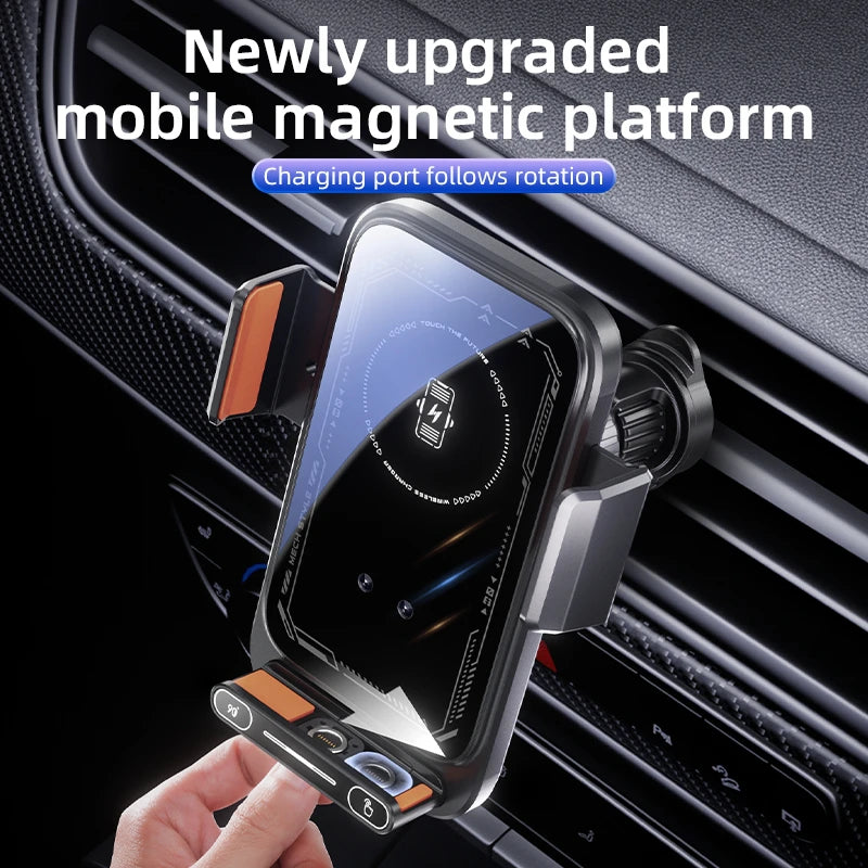 Car Phone Charger Phone Holder 66W Wireless & Wired Charger Auto Sensing One-Touch Release and Rotation Qi FCC ROHS Certified
